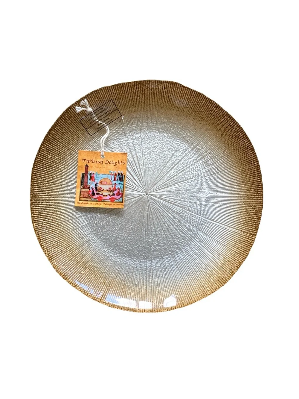 NWT Turkish Delights Set of 3 Sparkle Gold Trim Handmade Glass Plates Istanbul